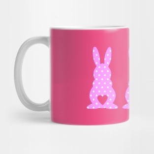 Three Easter Bunnies with Heart Shaped Tails Pink Polkadots Mug